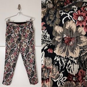 Anthropologie Maeve Jacquard Floral Metallic Slim Trousers